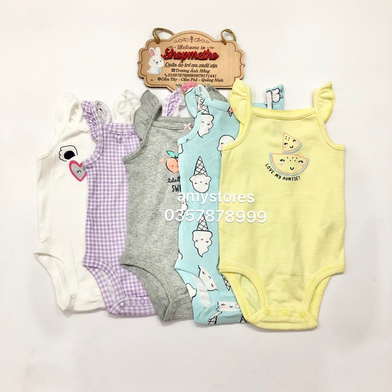 Bodysuit, Body chip dây cho bé gái xuất dư chất cotton mềm thoáng mát