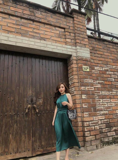 Silk Tie Waist Maxi - Đầm Maxi Lụa Cột Eo Màu Vàng Đồng/Xanh Rêu