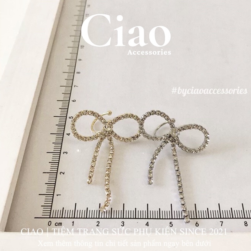 [HOẢ TỐC 1H] Khuyên vành tai/ Kẹp vành tai mạ thiết kế hình nơ đính đá lấp lánh mã 22 Ciao accessories
