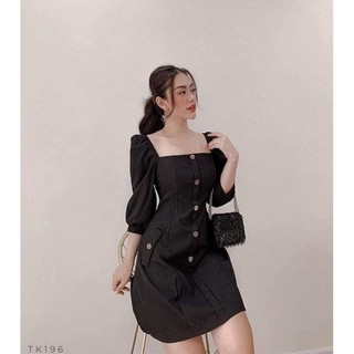 10581 Đầm Xoè Nút gỗ cổ u