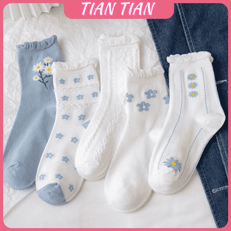 TIAN TIAN T145 Vớ Cotton Cổ Cao Vừa Phong Cách Hàn Quốc Dễ Thương Cho Nữ