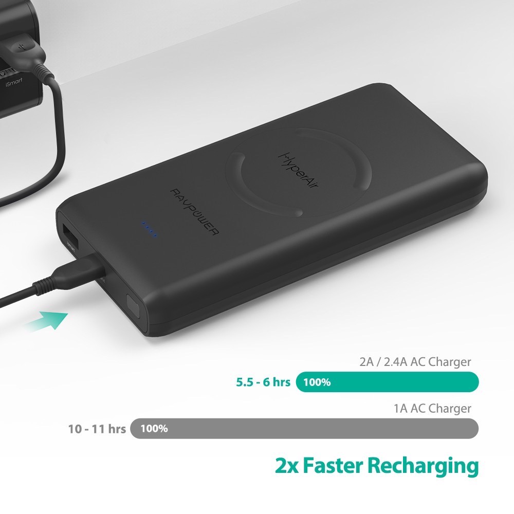 Pin sạc dự phòng kiêm Đế sạc nhanh không dây 10W RAVPOWER RP-PB080 10400mAh