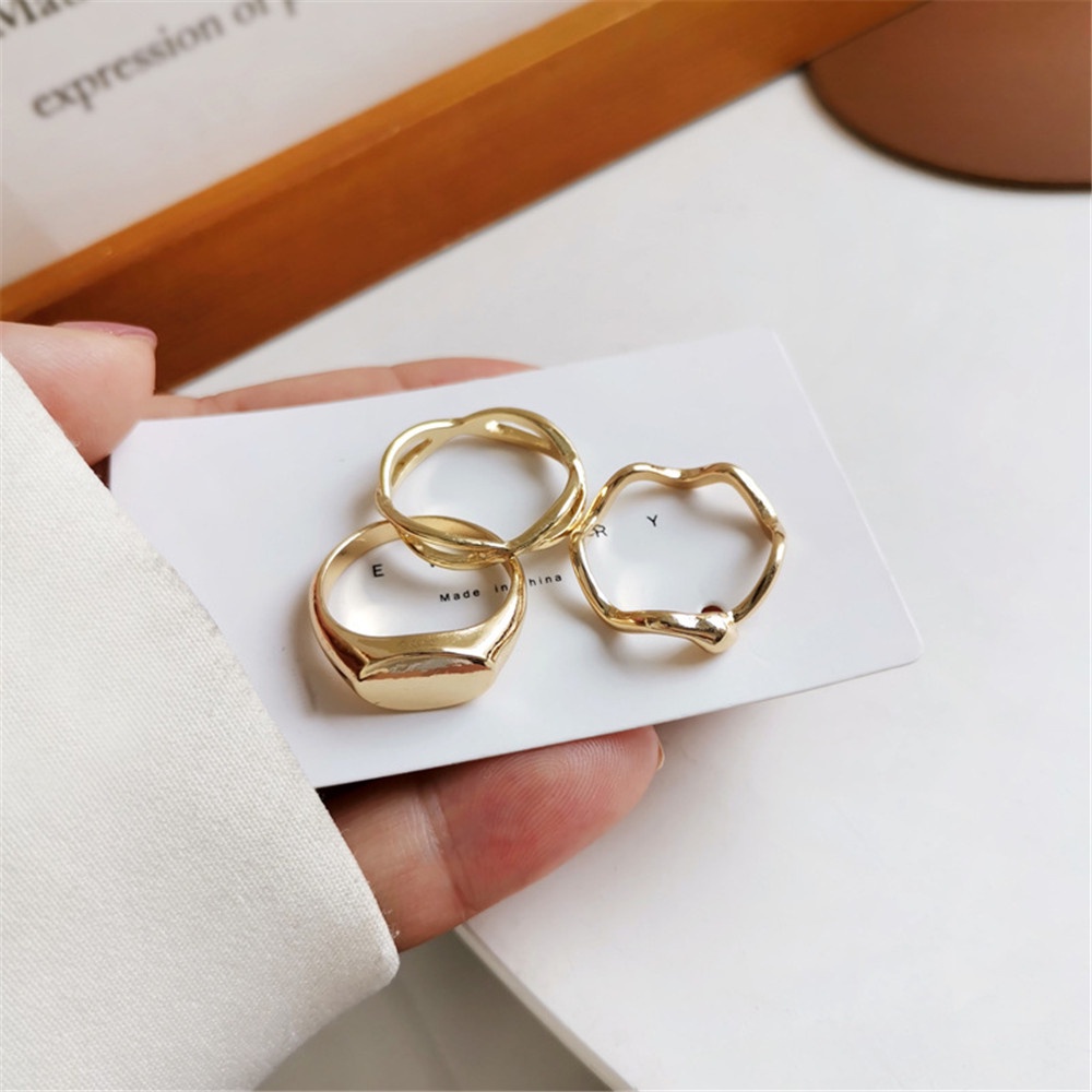 Set 3 Nhẫn Hợp Kim Kiểu Dáng Hình Học Thời Trang Cho NữYanqueens Quà tặng trang sức