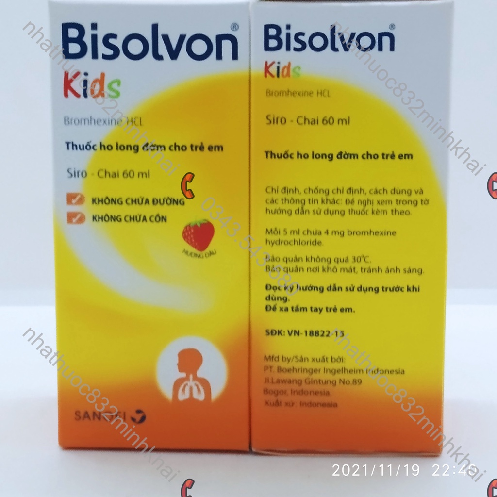 Siro ho long đờm cho trẻ em BISOLVON KIDS hương dâu chai 60ml