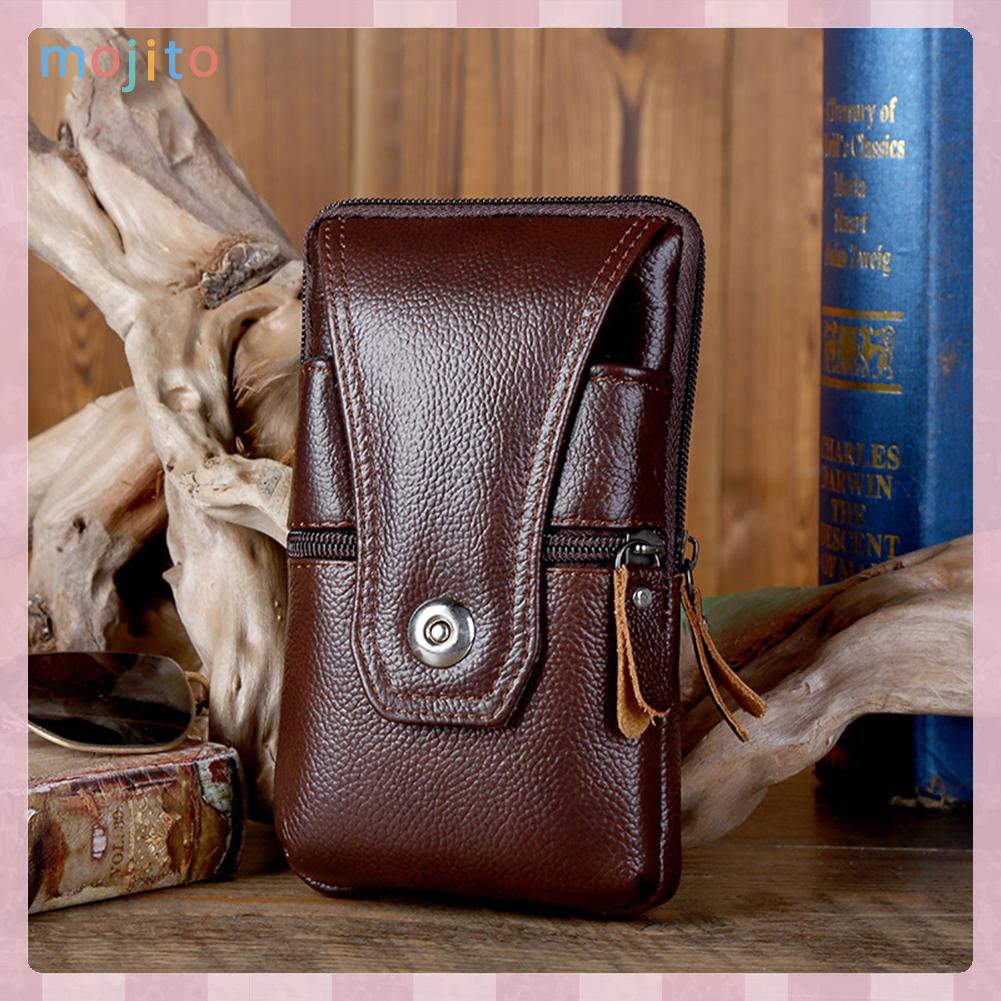 MOJITO Men Genuine Leather Waist Bag Business Waterproof Phone Belt Bum Zip Pouch