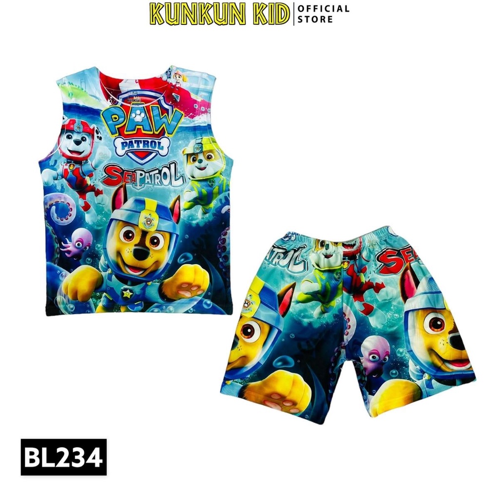 Quần áo bé trai Kunkun Kid BL234 thiết kế ba lỗ in hình Tuần Tra Biển chất Thun lạnh size đại từ 10-60kg