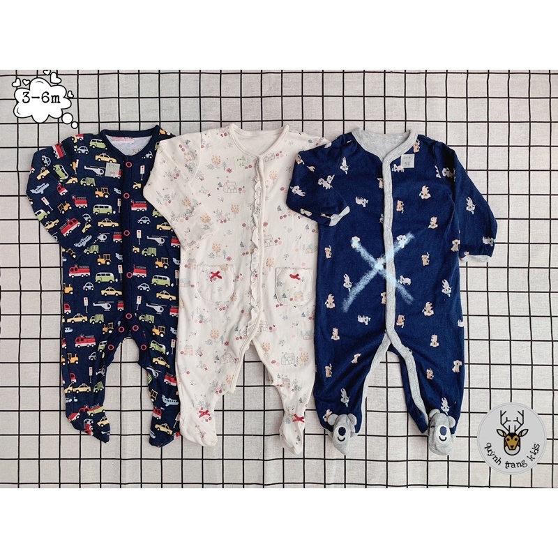 Body Sleepsuit, Bodysuit, Bộ Body Sleep Dài Cotton Liền Tất Vớ Cho Bé Trai Bé Gái 0-24months, Hàng xuất xịn.