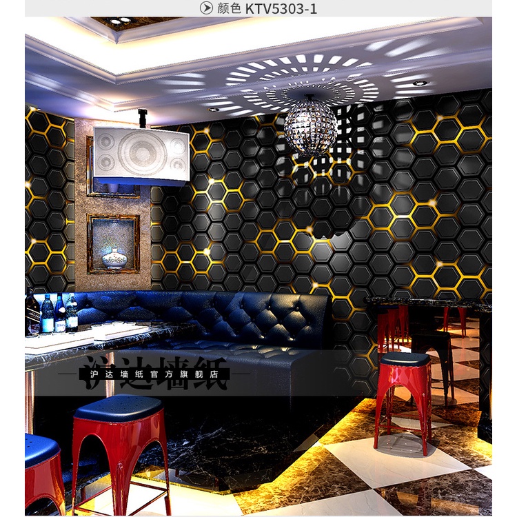 Giấy Dán Tường Họa Tiết Quán Cà Phê Karaoke 3D Phản Quang Độc Đáo