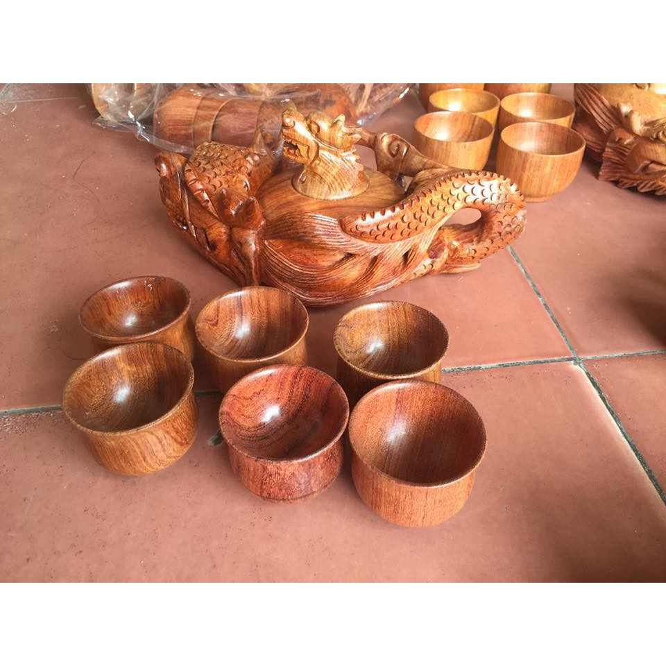 Bộ Khay Trà Gỗ Hương  Trạm Khắc Đầu Rồng Tinh Xảo - Nghệ Nhân Việt - Giàu Tính Truyền Thống