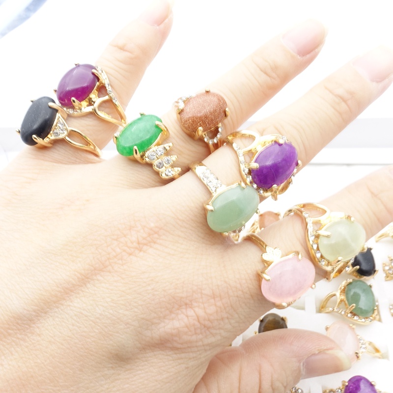 Bộ 10 Nhẫn Mạ Vàng Đính Đá Thời Trang Cho Nữ