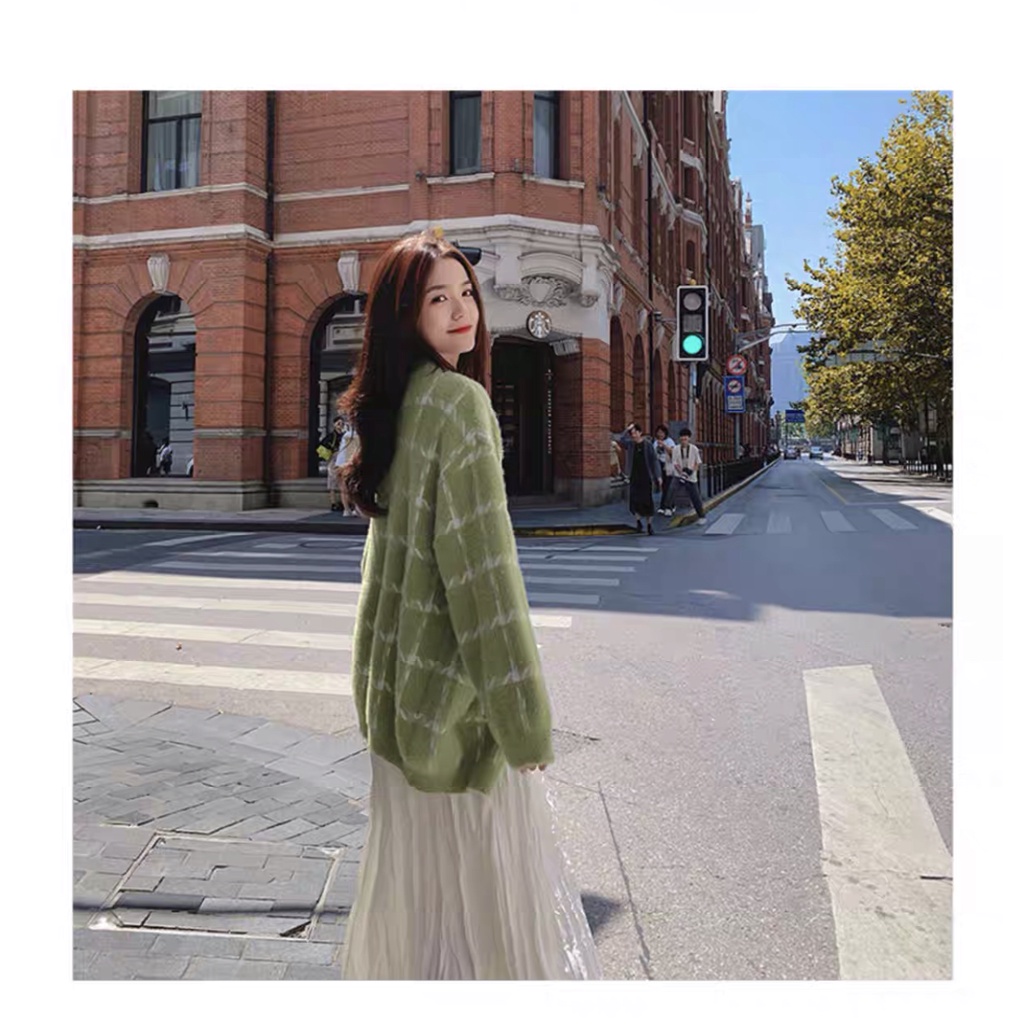 Áo cardigan Forgirl hoạ tiết sọc vân phối túi