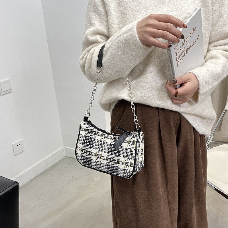 Túi đeo vai JASMIN NOIR dáng vuông nhỏ vải canvas phối dây xích thời trang cho nữ