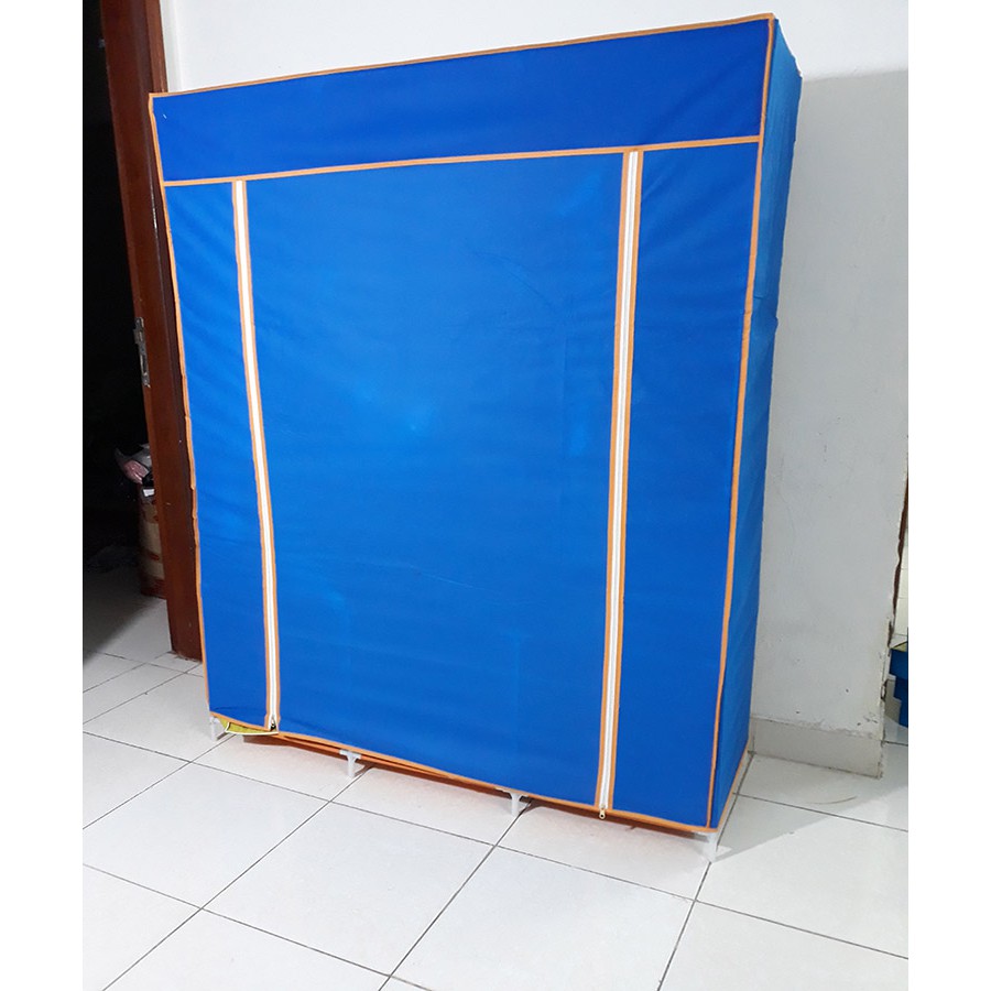 Tủ vải quần áo 3D loại 2 buồng 6 ngăn, khung sắt, hàng Việt Nam sản xuất