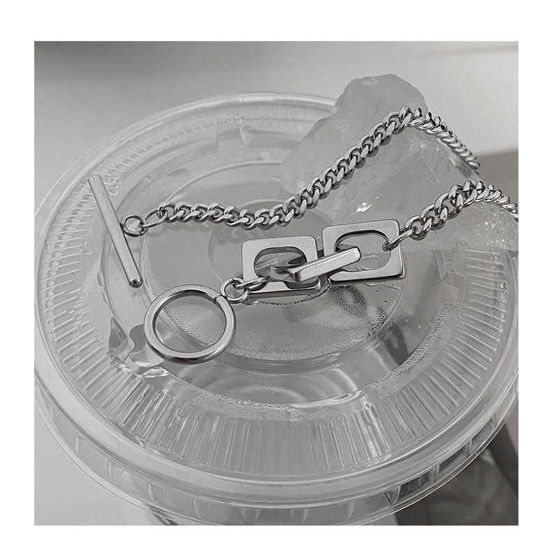 Vòng cổ kim loại mặt hình vuông phong cách hip hop đường phố