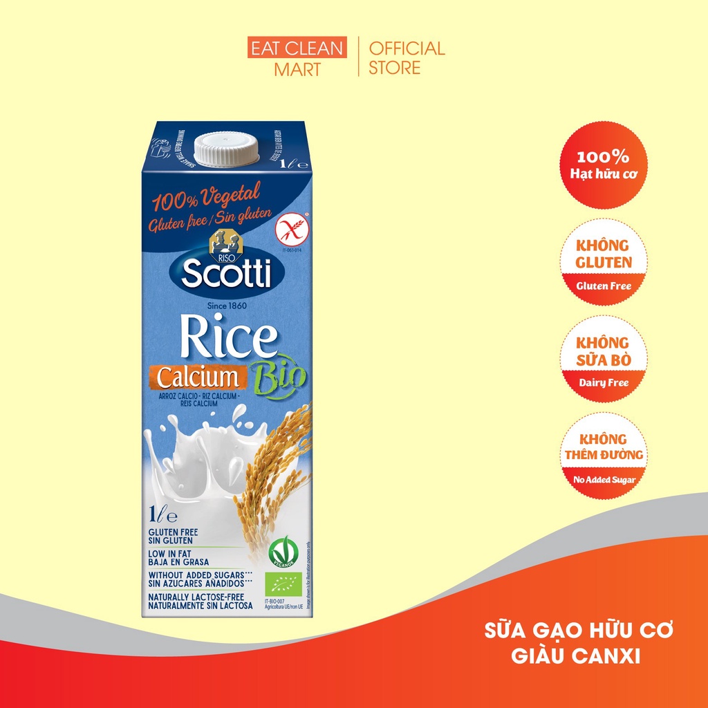 Sữa Gạo Hữu Cơ Giàu Canxi Riso Scotti - BIO Calcium Rice Drink - Hộp 1L