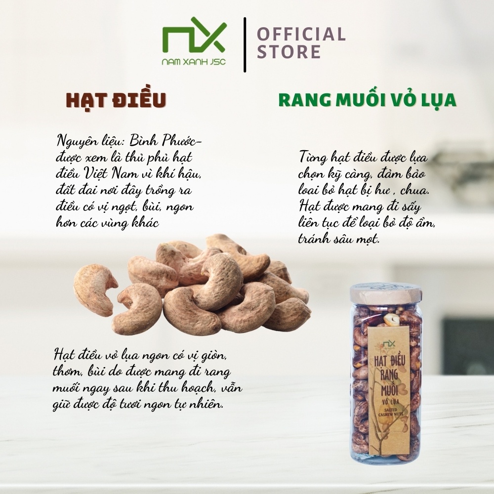 Hạt Điều Rang Muối Vỏ Lụa Salted Cashew Nuts With Skin Nam Xanh