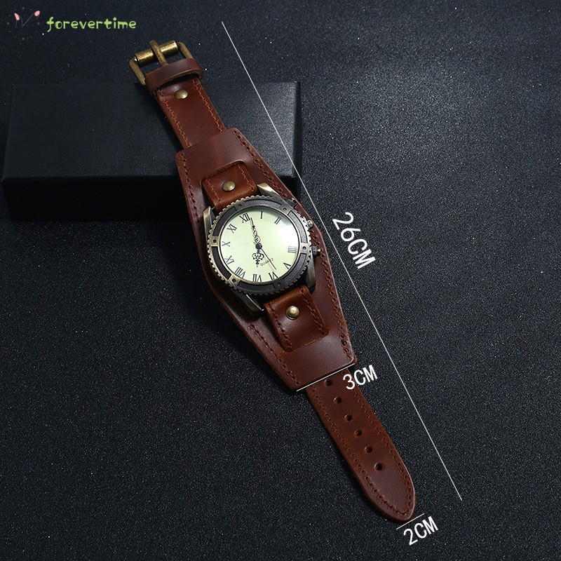 ☞ Phụ kiện trang sức☜ Men Watches Punk Vintage Cow Leather Wristwatch Roman Numbers Dial Casual Watch Gift