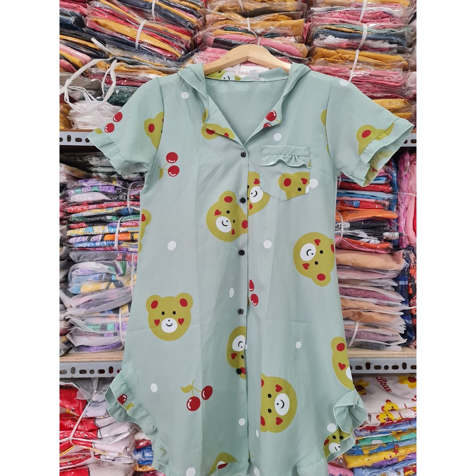 Váy Đầm Nữ-Đầm nữ kiểu dáng sơ mi vải LỤA HÀN in hình BÒ SỮA siêu xinh