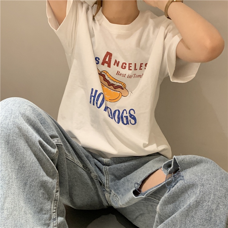 SUXI Áo Thun Nữ Oversized Tay Ngắn In Họa Tiết Thời Trang Mùa Hè Hàn Quốc Hàng Mới