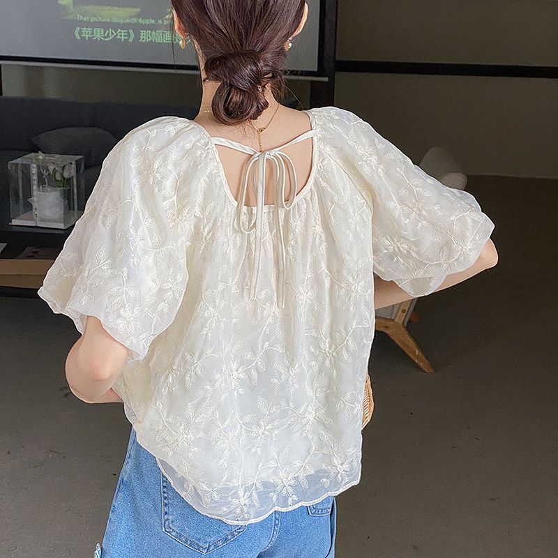 Áo Ren Cổ Tròn Thêu Họa Tiết Xinh Xắn Theo Phong Cách Retro Pháp 52852