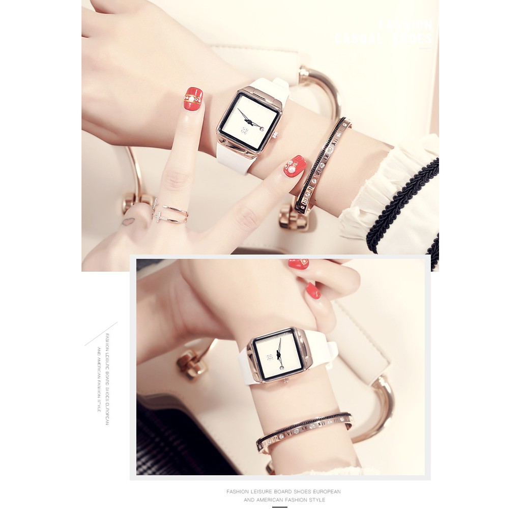 Đồng hồ nam nữ mặt Vuông, đồng hồ đeo tay nam nữ unisex dây đeo Silicon, phiên bản ip mới nhất, thời trang siêu hot