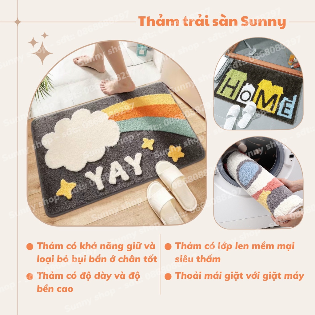 Thảm lau chân 3D hình thú, Thảm chùi chân lông cừu siêu xinh thấm hút nước tốt,mặt sau chống trơn trượt -&gt; kt 40x60cm