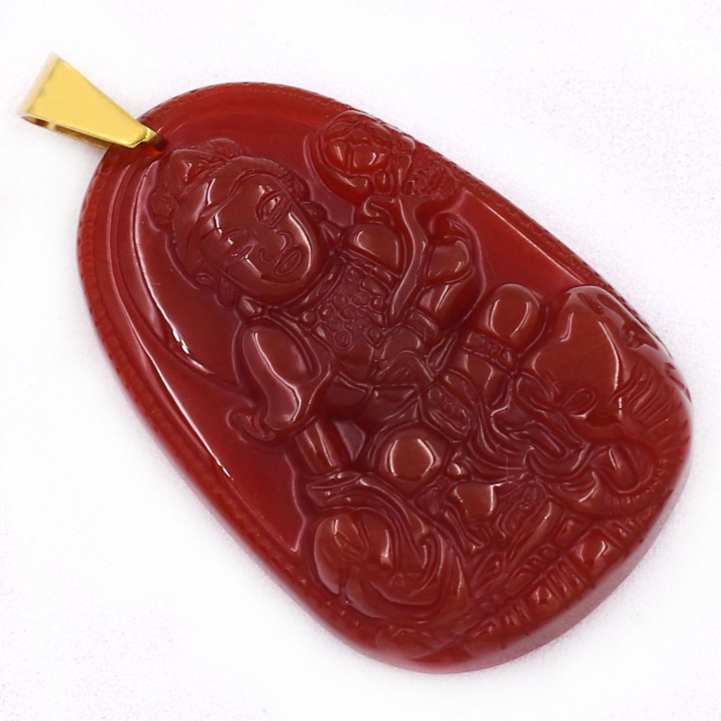 Mặt Phật Bồ Tát Phổ Hiền đá tự nhiên đỏ 3.6cm - Phật bản mệnh tuổi Thìn, Tỵ - Mặt size nhỏ - Tặng kèm móc inox