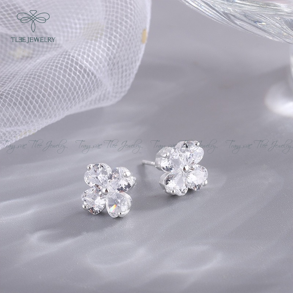 Khuyên tai bạc nữ TLEE cỏ bốn lá đính đá sang trọng NCJ B0123