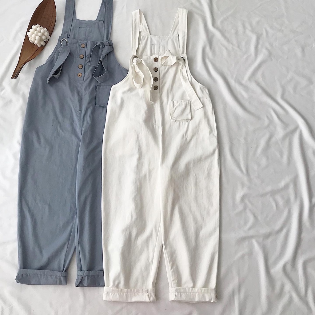 Quần Yếm Kaki Nữ JEMCLOSET Màu Be Yếm Quần Form Rộng Có Túi Trước AMOUR Phong Cách Basic Hàn Quốc Năng Động 7174