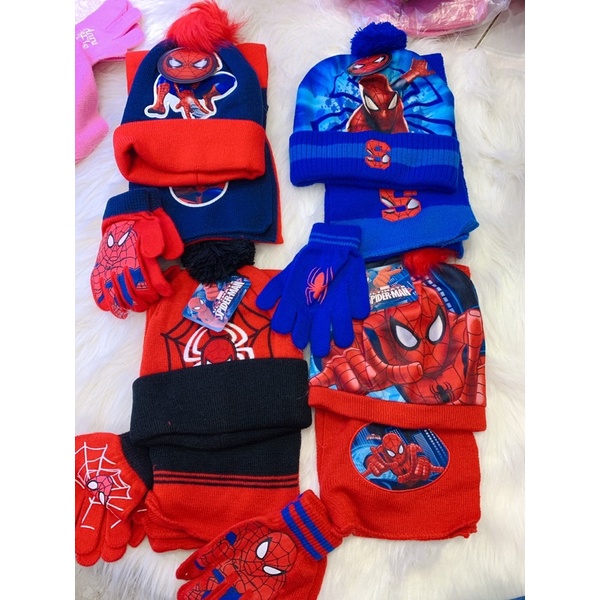 Bộ KHĂN + MŨ+ GĂNG TAY  3in 1 hình siêu nhân cho bé