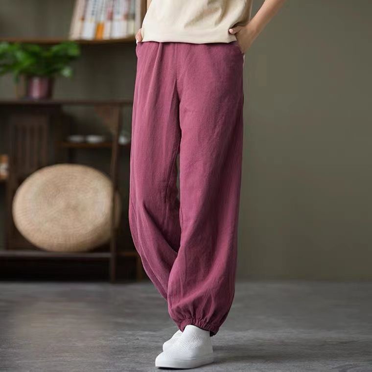 Quần Cotton Lanh Ống Rộng Màu Sắc Đơn Giản Cho Nữ