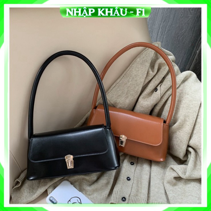 [Cao Cấp - Freeship]  Túi xách Túi kẹp nách nữ Da PU quai tròn cá tính màu nâu nude đen cao cấp công sở đi làm dự tiệc