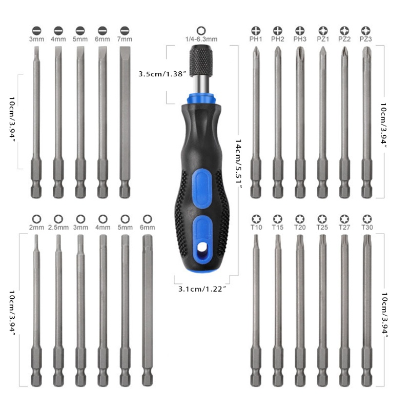 Bộ Tuốc Nơ Vít Thép Cr-V Đầu Phẳng / Chữ Thập / Hex / Torx Bit