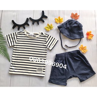 Set sọc bé trai 3 chi tiết H&M kèm nón