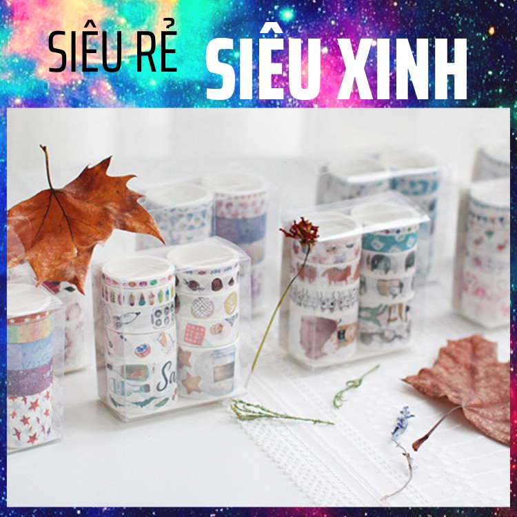 Set 10 cuộn băng dính trang trí - băng keo trang trí siêu đẹp trang trí scrapbook, sổ tay planner,...