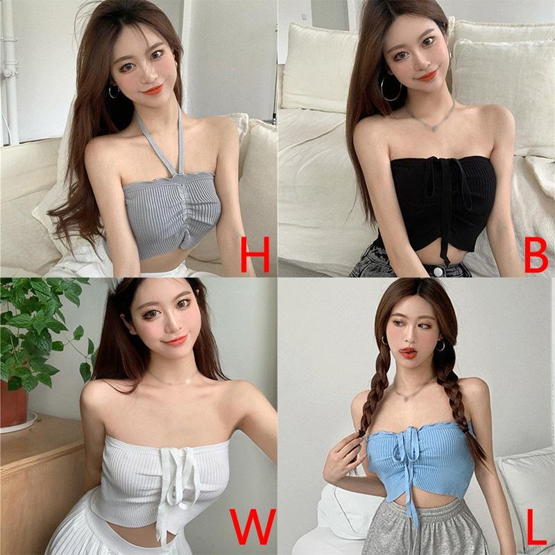 Áo Croptop Dệt Kim Trễ Vai Màu Trơn Phong Cách Hàn Quốc