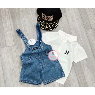Set yếm bò áo sơ mi trắng