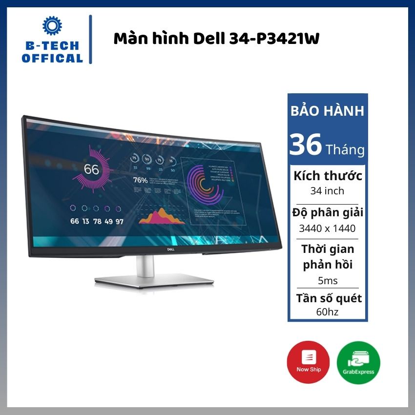 Màn hình Dell 34P3421W/ 34 inch WQHD/ USBC/ 3Yrs Hàng chính hãng bảo hành 36 tháng