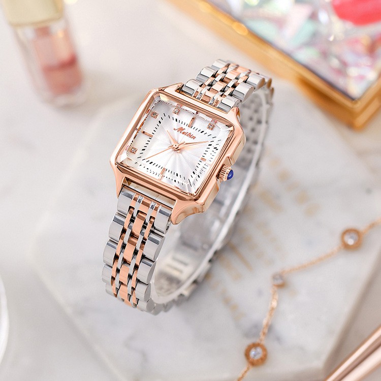 Đồng hồ nữ mặt vuông, đồng hồ đeo tay nữ chính hãng MEIBIN cao cấp, siêu sang, không thấm nước