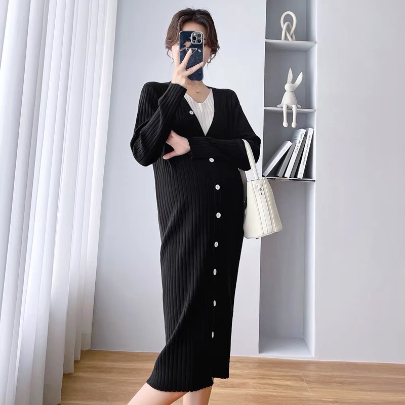 Váy Bầu Thu Đông Quảng Châu Cao Cấp.Đầm Bầu Thiết Kế Suông Dài Tay, Cổ Chữ V Xinh Xắn Sang Trọng A110 Lin Store66