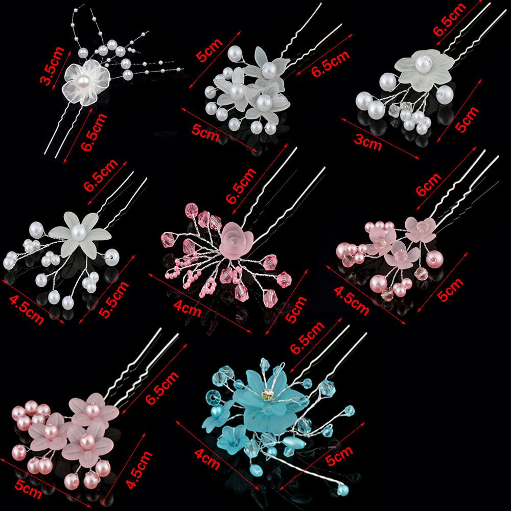Trâm cài tóc cô dâu hình cành hoa kiểu chữ U đính đá/ ngọc trai giả sang trọng