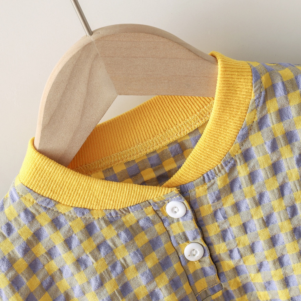 Bộ Áo Liền Quần Ca Rô Đáng Yêu Cho Bé