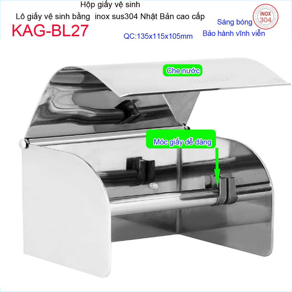 Móc giấy vệ sinh, hộp đựng giấy cuộn inox kace cao cấp, hộp giấy inox 304 Nhật Bản