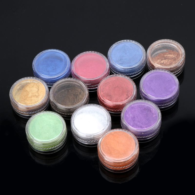 (Hàng Mới Về) Set 12 Hộp Phấn Bột Màu Ánh Ngọc Trai Làm Đồ Trang Sức Slime