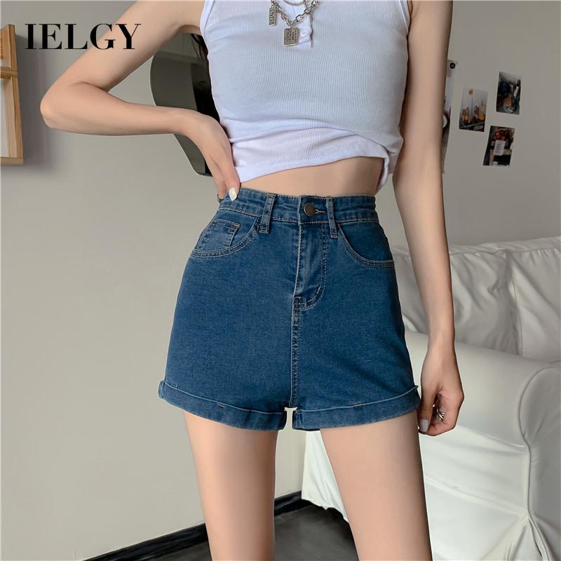 IELGY Quần Short denim Lưng Cao Dáng Ôm Kiểu retro Thời Trang Cho Nữ