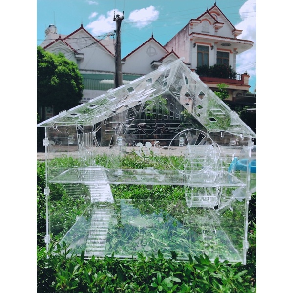 Lồng nuôi hamster giá rẻ, Tặng wheel êm + Bình nước, 27x27x27cm mica trong suốt cao cấp