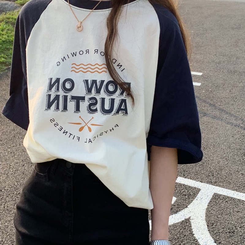 SUXI Áo thun tay ngắn cổ tròn dáng rộng in chữ thiết kế đơn giản dễ phối đồ thời trang mùa hè dành cho nữ