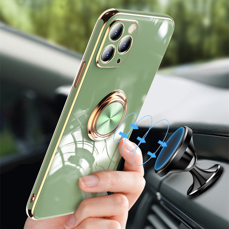 Ốp Điện Thoại Silicon TPU Mềm Mạ Viền Sang Trọng Có Vòng Nhẫn Giá Đỡ Cho iPhone 11 12 13 14 Pro MAX 7 8 Plus X XR XS MAX 11 13 14