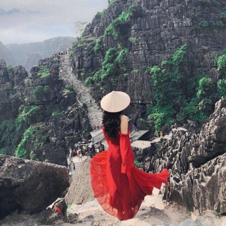 Maxi đỏ trễ vai xịn dài xoè duyên dáng