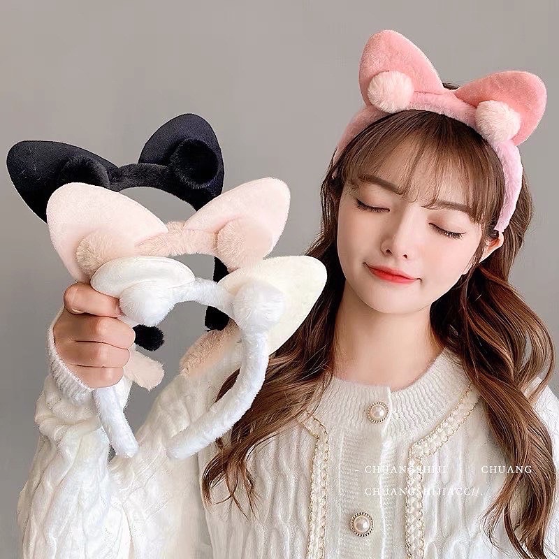 Cài tóc băng đô mèo bông cute skin care rửa mặt